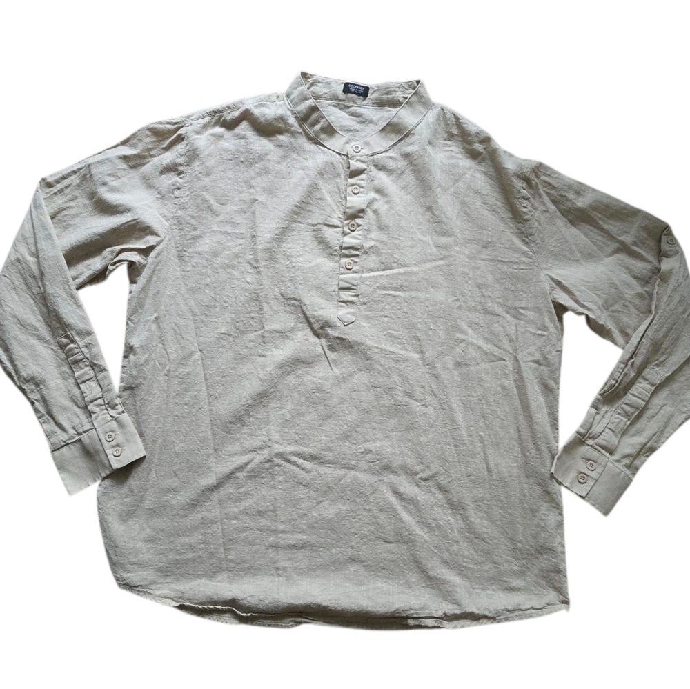 Coofandy Men's Size XL Beige Hemp Cotton Cruise Longsleeve Shirt